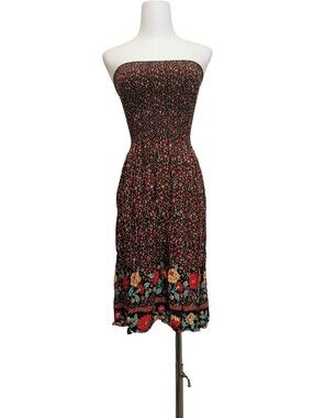 🦔🦔Strapless Black Floral Midi Dress